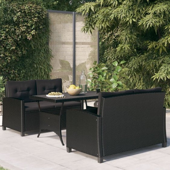 3-tlg. Garten-Essgruppe mit Grau Kissen Poly Rattan