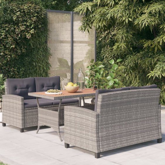 3-tlg. Garten-Essgruppe mit Grau Kissen Poly Rattan