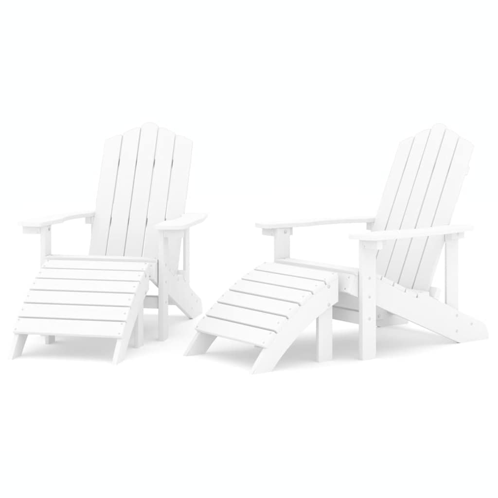 vidaXL Adirondack-Gartenstühle 2 Stk. mit Hockern HDPE Weiß
