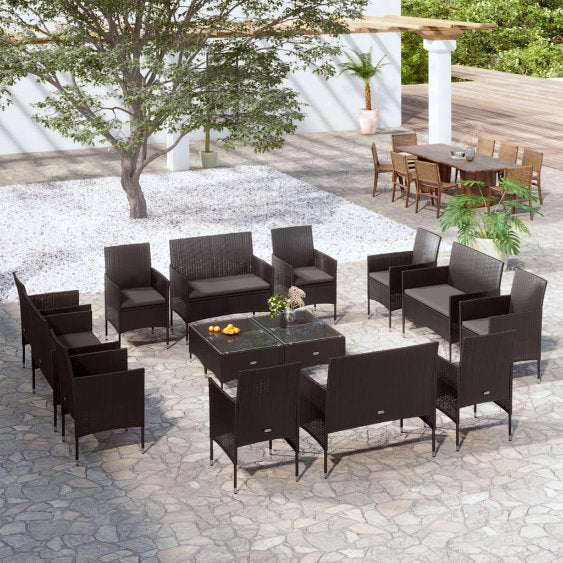 8-tlg. Garten-Lounge-Set mit Auflagen Poly Rattan Schwarz