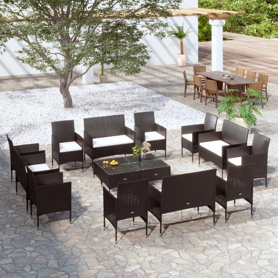 8-tlg. Garten-Lounge-Set mit Auflagen Poly Rattan Schwarz