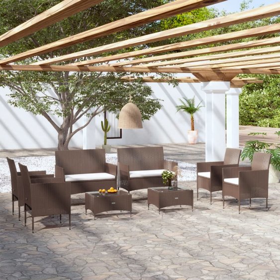 8-tlg. Garten-Lounge-Set mit Auflagen Poly Rattan Schwarz