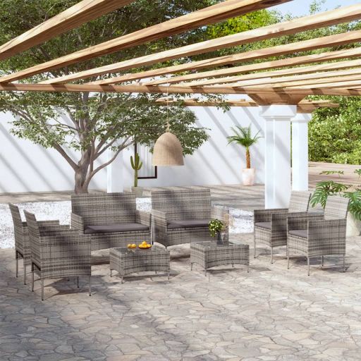 8-tlg. Garten-Lounge-Set mit Auflagen Poly Rattan Schwarz