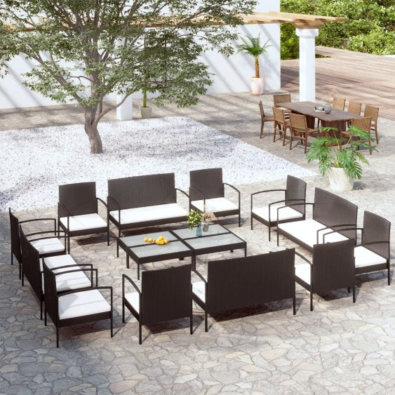 8-tlg. Garten-Lounge-Set mit Auflagen Poly Rattan Schwarz
