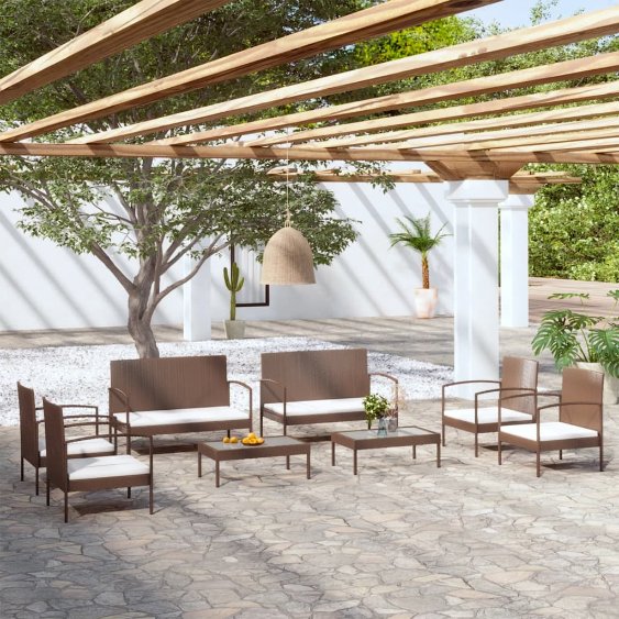 8-tlg. Garten-Lounge-Set mit Auflagen Poly Rattan Schwarz