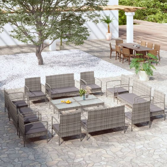 8-tlg. Garten-Lounge-Set mit Auflagen Poly Rattan Schwarz