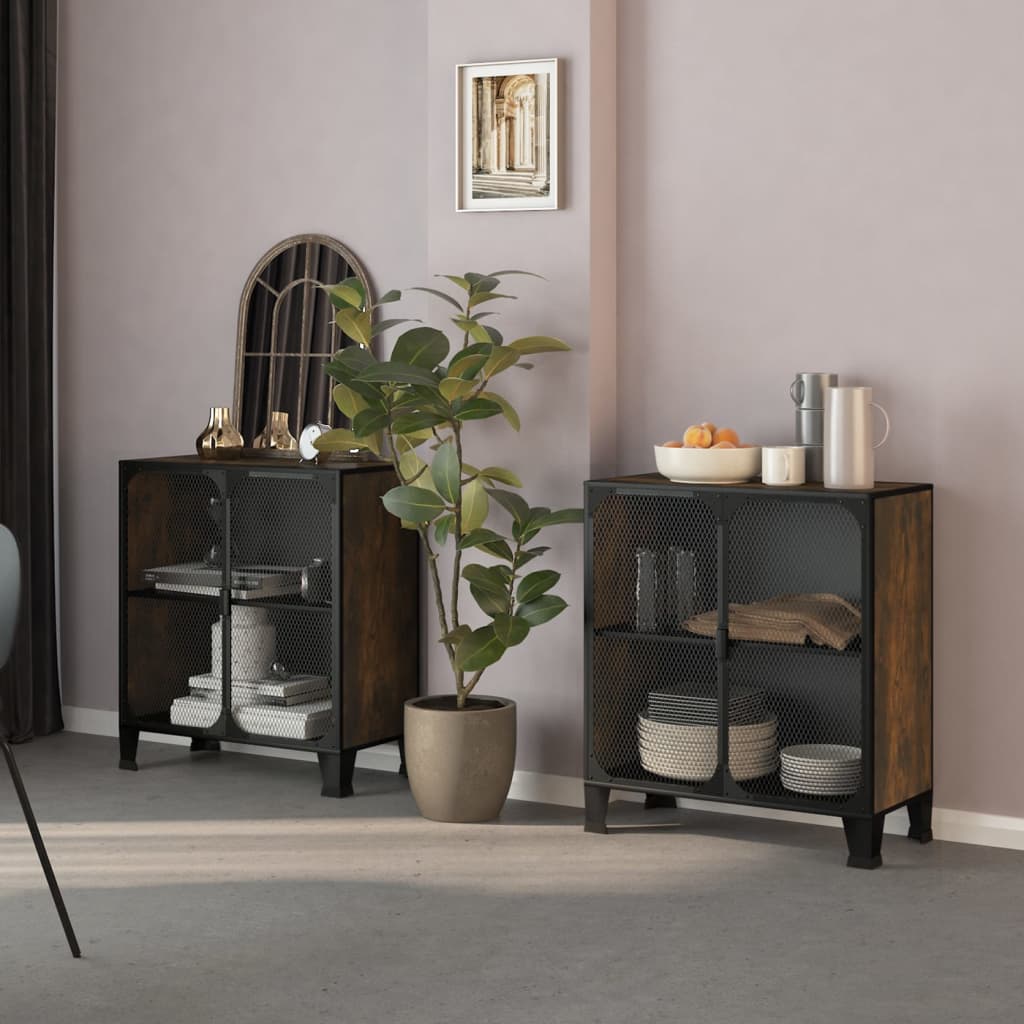 vidaXL Lagerschränke 2 Stk. Rustikal Braun 72x36x82 cm Metall und MDF