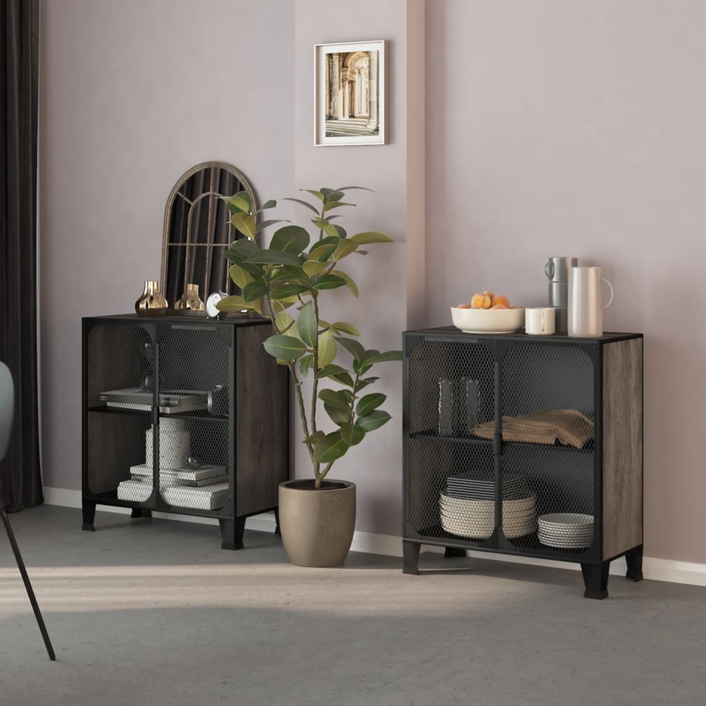 vidaXL Lagerschränke 2 Stk. Rustikal Braun 72x36x82 cm Metall und MDF