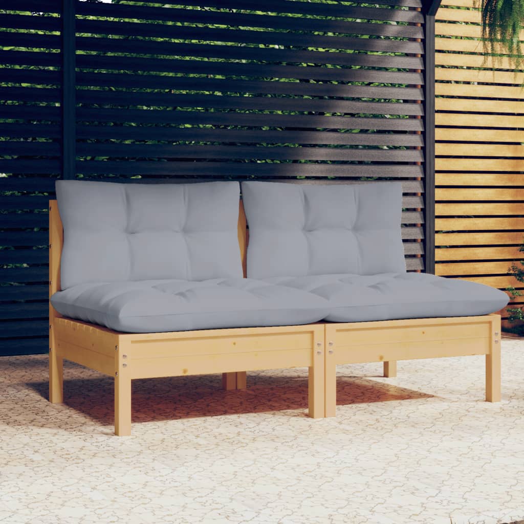 vidaXL 2-Sitzer-Gartensofa mit Grauen Kissen Massivholz Kiefer