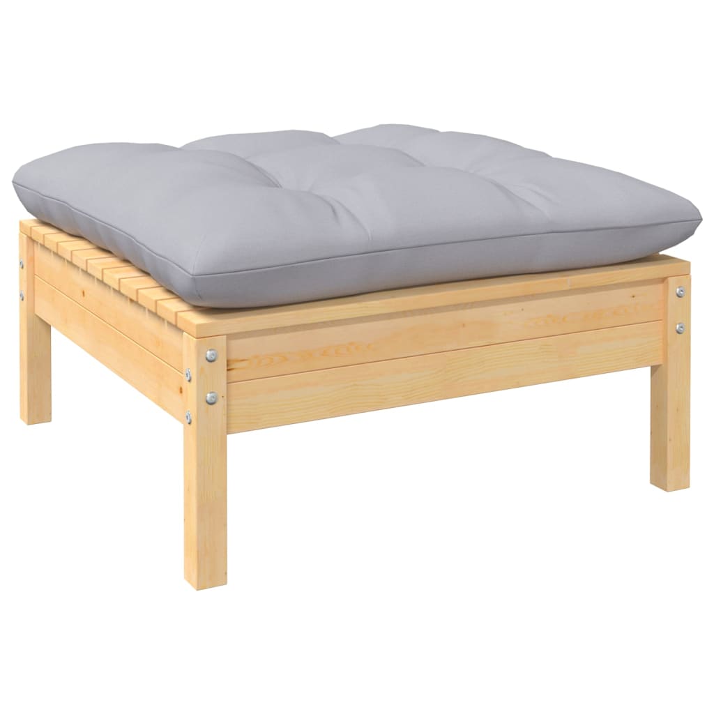 3-tlg. Garten-Lounge-Set mit Grauen Kissen Kiefernholz