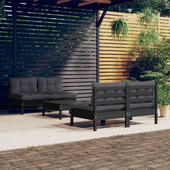 5-tlg. Garten-Lounge-Set mit Grauen Kissen Kiefernholz