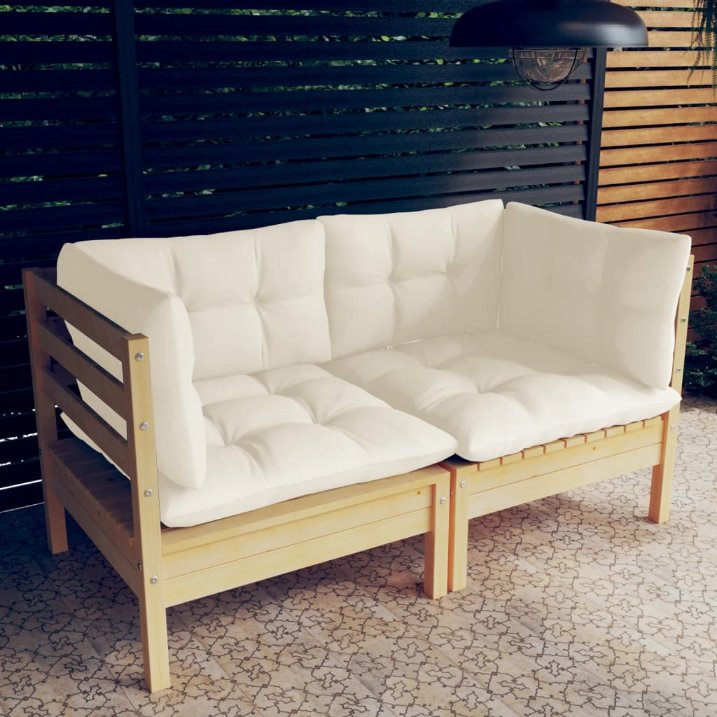 vidaXL 2-Sitzer-Gartensofa mit Grauen Kissen Massivholz Kiefer