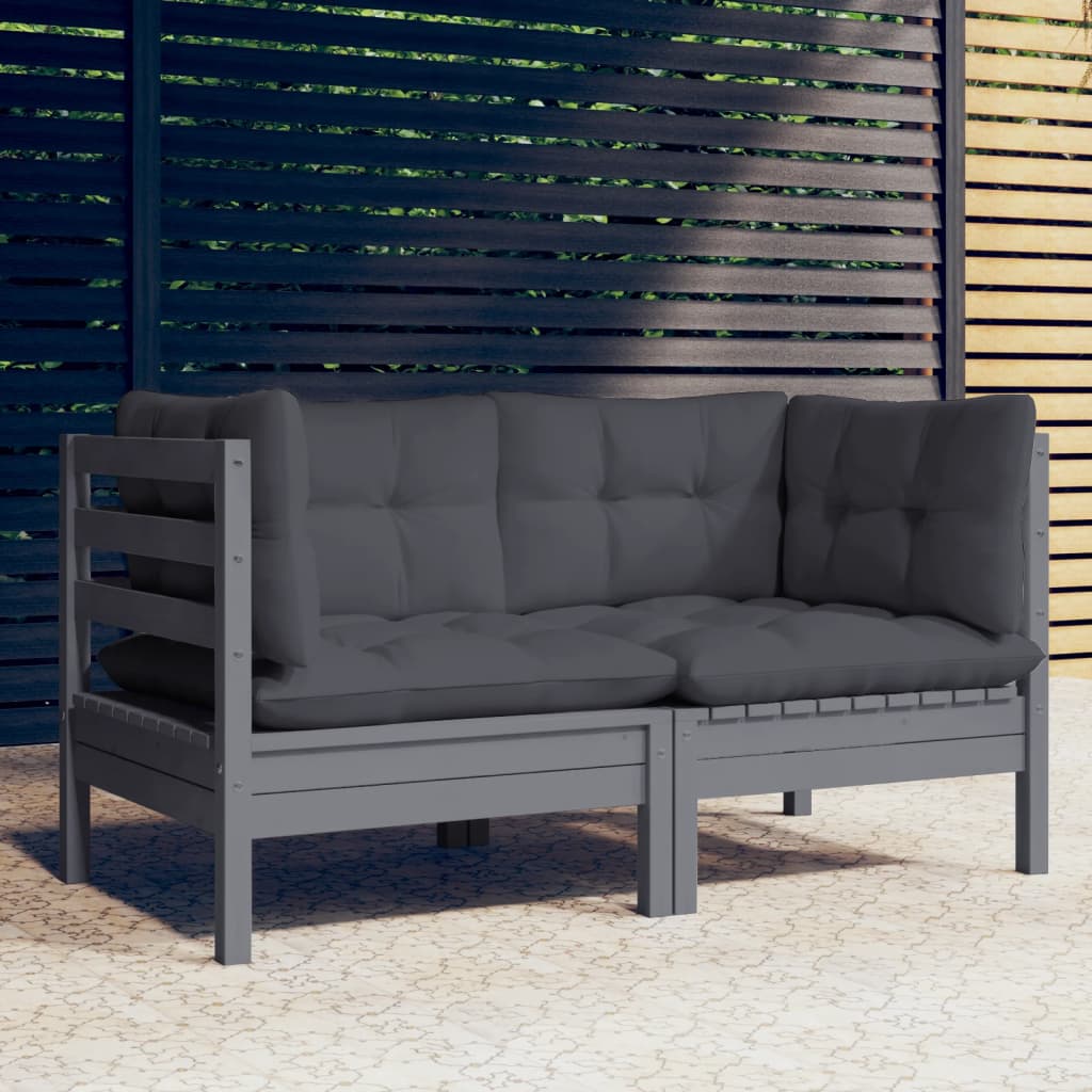 vidaXL 2-Sitzer-Gartensofa mit Grauen Kissen Massivholz Kiefer