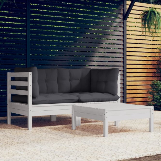 3-tlg. Garten-Lounge-Set mit Grauen Kissen Kiefernholz