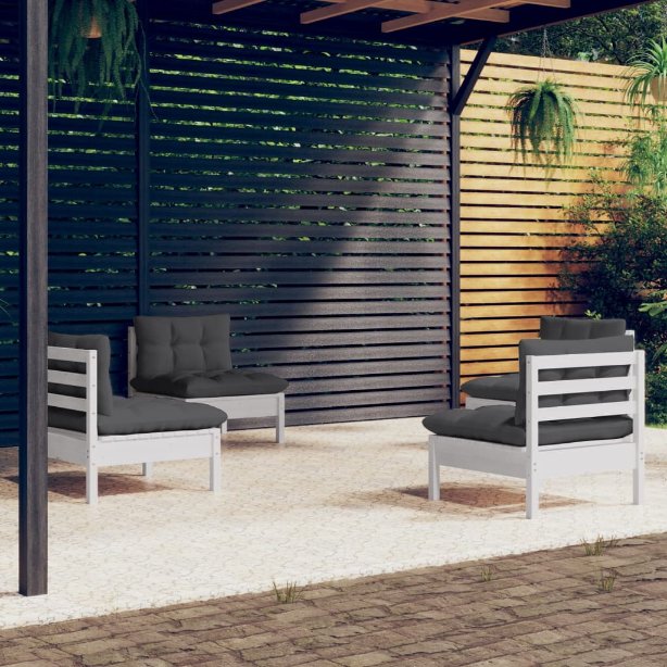 4-tlg. Garten-Lounge-Set mit Grauen Kissen Kiefernholz