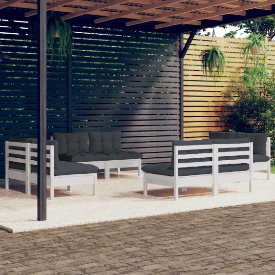 8-tlg. Garten-Lounge-Set mit Grauen Kissen Kiefernholz