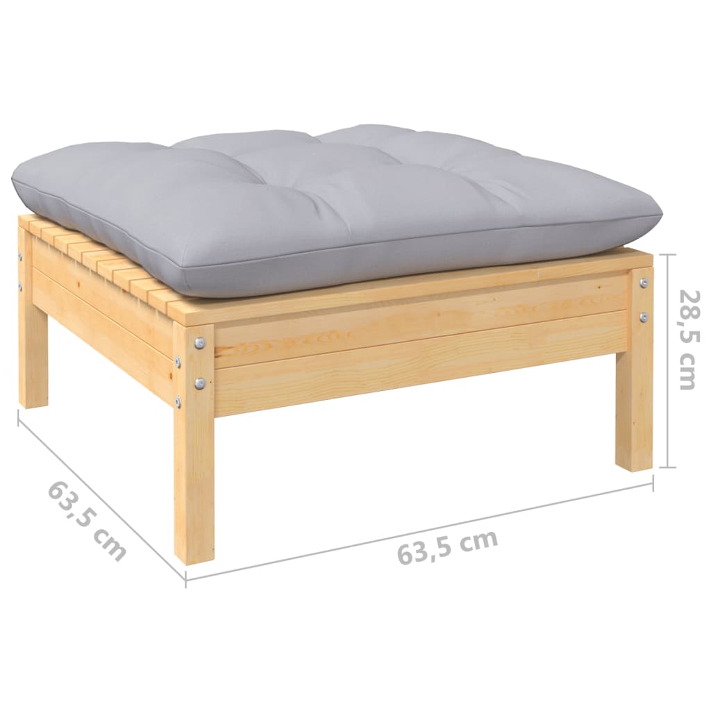 13-tlg. Garten-Lounge-Set mit Grauen Kissen Kiefernholz