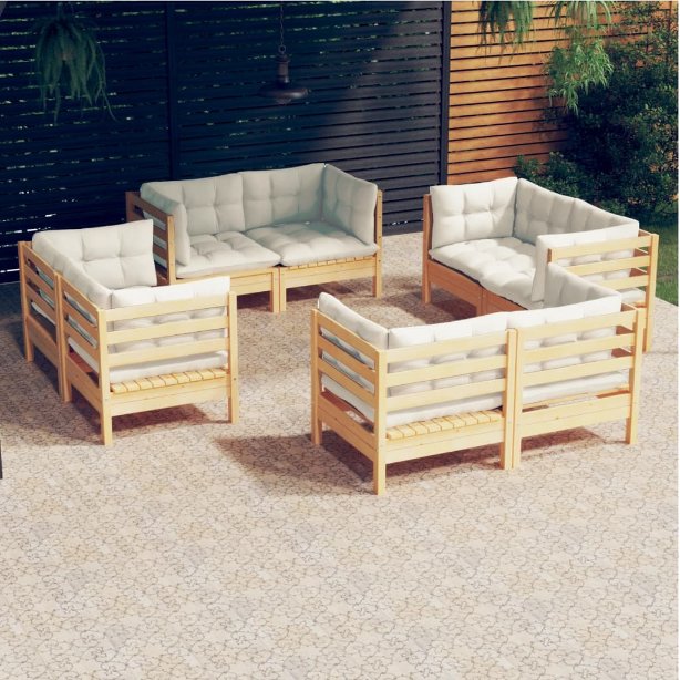 8-tlg. Garten-Lounge-Set mit Grauen Kissen Kiefernholz