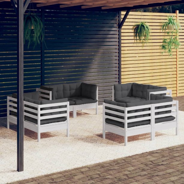 8-tlg. Garten-Lounge-Set mit Grauen Kissen Kiefernholz