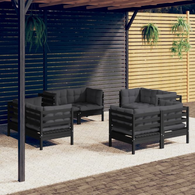 8-tlg. Garten-Lounge-Set mit Grauen Kissen Kiefernholz