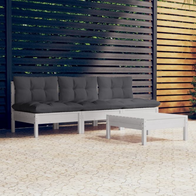 4-tlg. Garten-Lounge-Set mit Grauen Kissen Kiefernholz