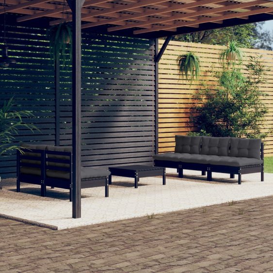6-tlg. Garten-Lounge-Set mit Grauen Kissen Kiefernholz