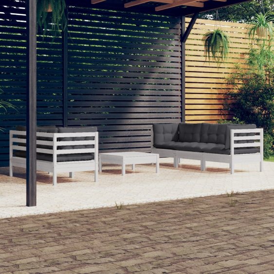 6-tlg. Garten-Lounge-Set mit Grauen Kissen Kiefernholz