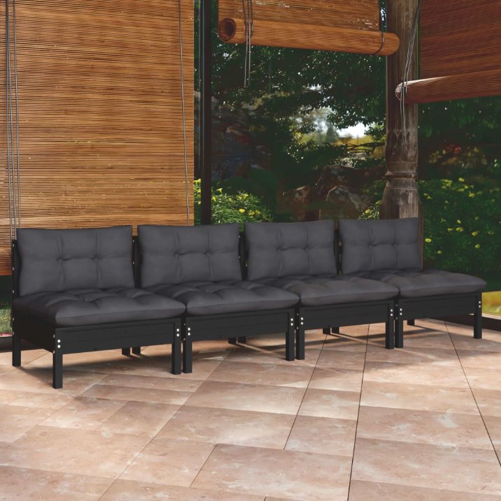 vidaXL 4-Sitzer-Gartensofa mit Grauen Kissen Massivholz Kiefer