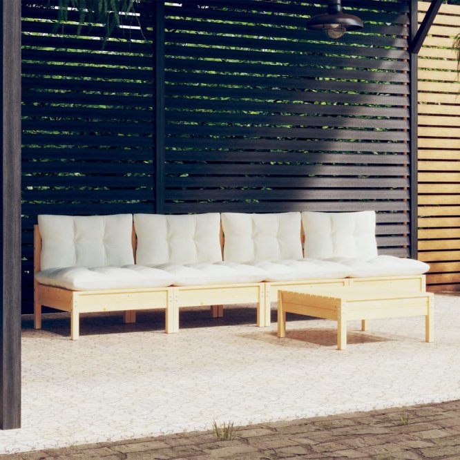 5-tlg. Garten-Lounge-Set mit Grauen Kissen Kiefernholz