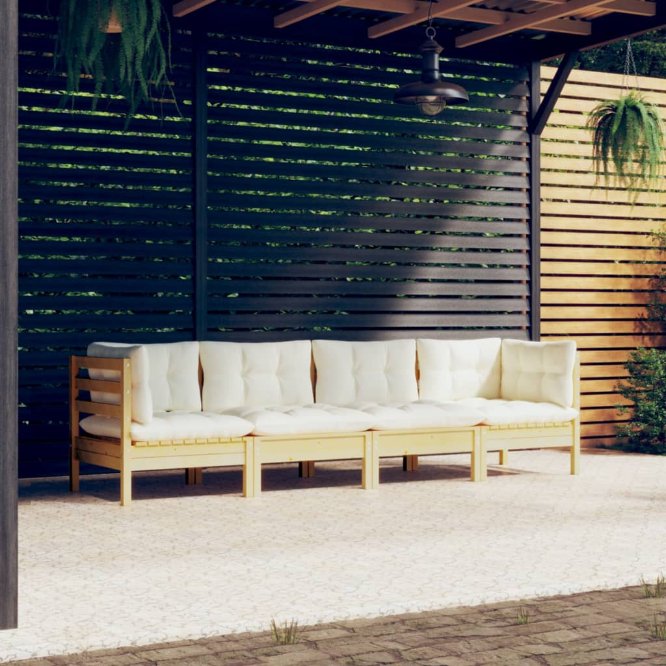4-tlg. Garten-Lounge-Set mit Grauen Kissen Kiefer Massivholz