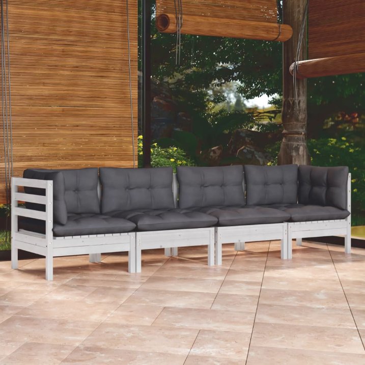 4-tlg. Garten-Lounge-Set mit Grauen Kissen Kiefer Massivholz