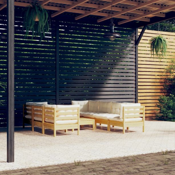 8-tlg. Garten-Lounge-Set mit Grauen Kissen Kiefer Massivholz