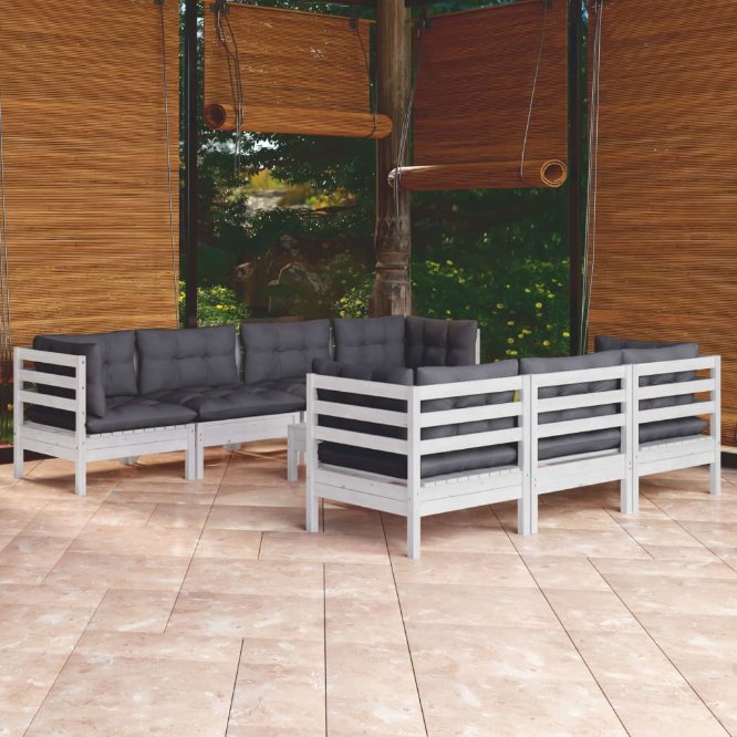 8-tlg. Garten-Lounge-Set mit Grauen Kissen Kiefer Massivholz
