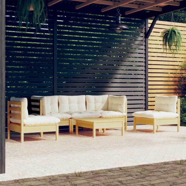 6-tlg. Garten-Lounge-Set mit Grauen Kissen Kiefer Massivholz