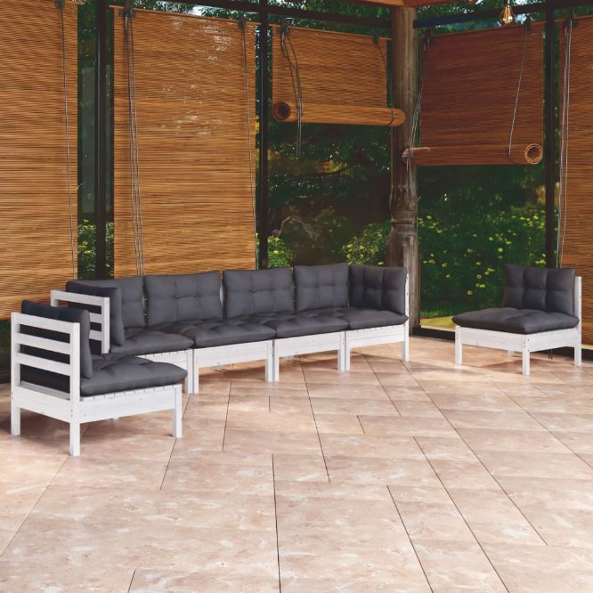 6-tlg. Garten-Lounge-Set mit Grauen Kissen Kiefer Massivholz
