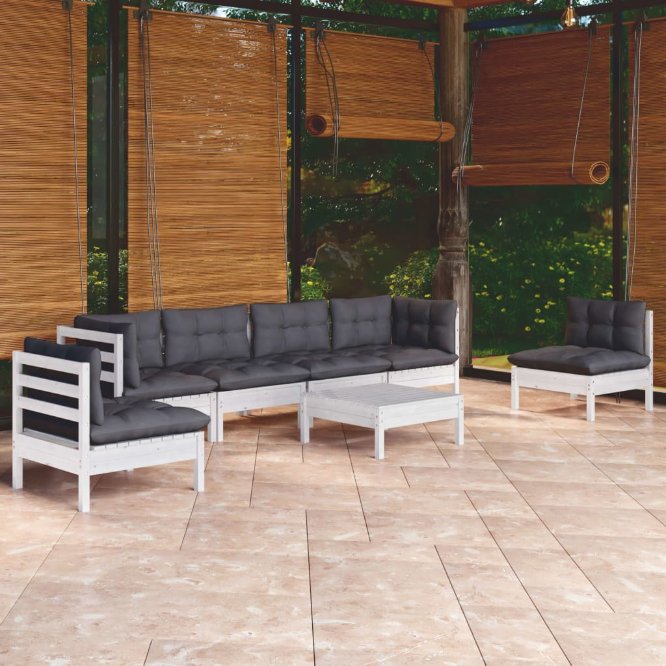 7-tlg. Garten-Lounge-Set mit Grauen Kissen Kiefer Massivholz