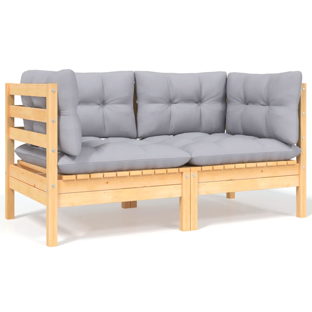 6-tlg. Garten-Lounge-Set mit Grauen Kissen Kiefer Massivholz