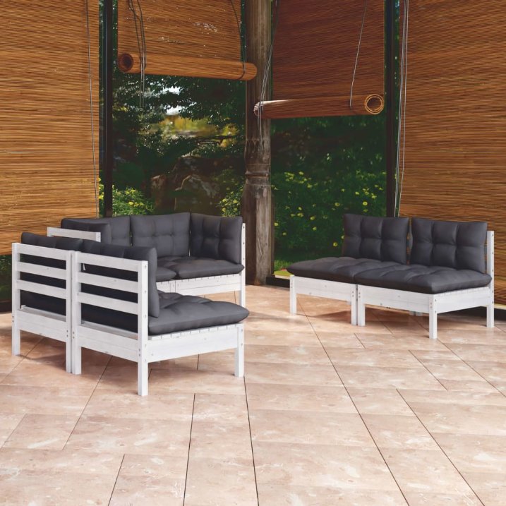 6-tlg. Garten-Lounge-Set mit Grauen Kissen Kiefer Massivholz