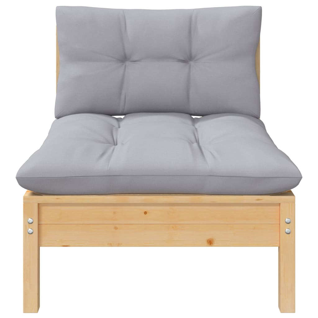 7-tlg. Garten-Lounge-Set mit Grauen Kissen Kiefer Massivholz