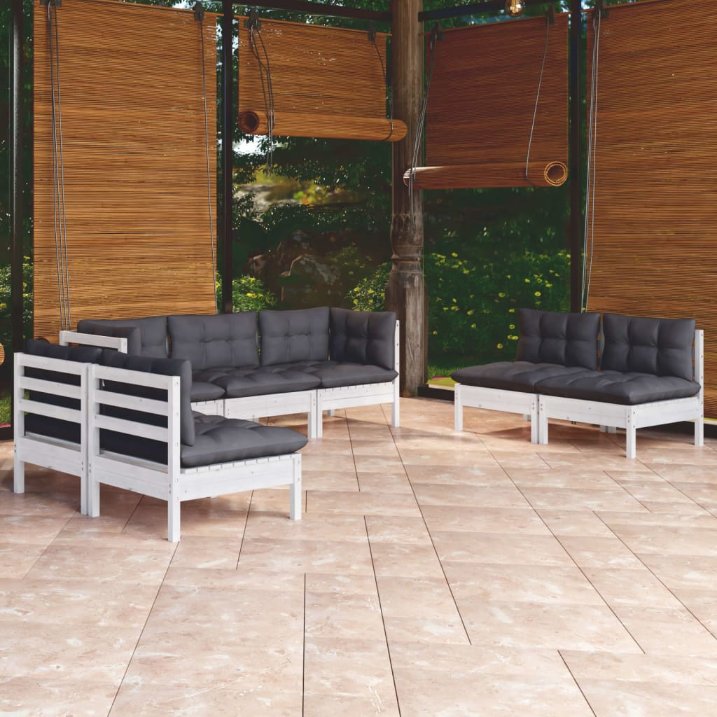 7-tlg. Garten-Lounge-Set mit Grauen Kissen Kiefer Massivholz