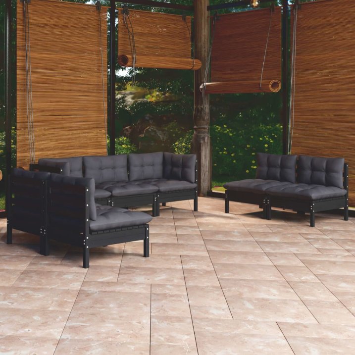 7-tlg. Garten-Lounge-Set mit Grauen Kissen Kiefer Massivholz