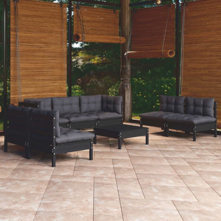 8-tlg. Garten-Lounge-Set mit Grauen Kissen Kiefer Massivholz