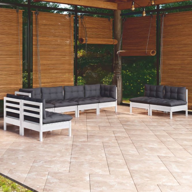 8-tlg. Garten-Lounge-Set mit Grauen Kissen Kiefer Massivholz