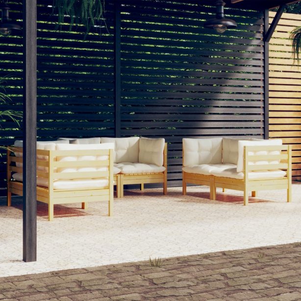 6-tlg. Garten-Lounge-Set mit Grauen Kissen Kiefer Massivholz