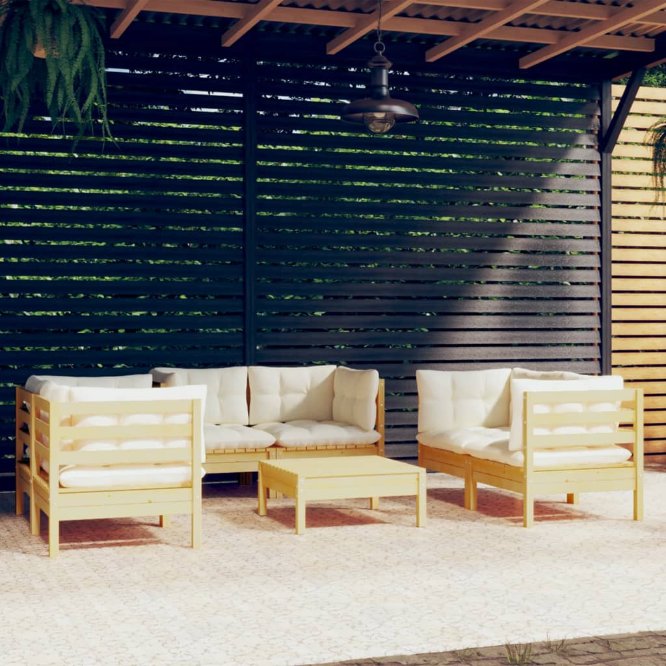7-tlg. Garten-Lounge-Set mit Grauen Kissen Kiefer Massivholz