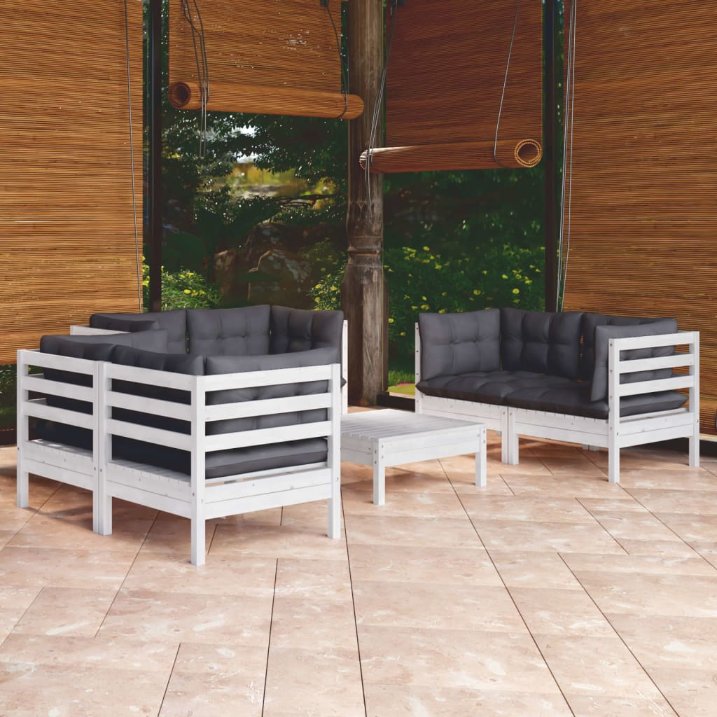 7-tlg. Garten-Lounge-Set mit Grauen Kissen Kiefer Massivholz