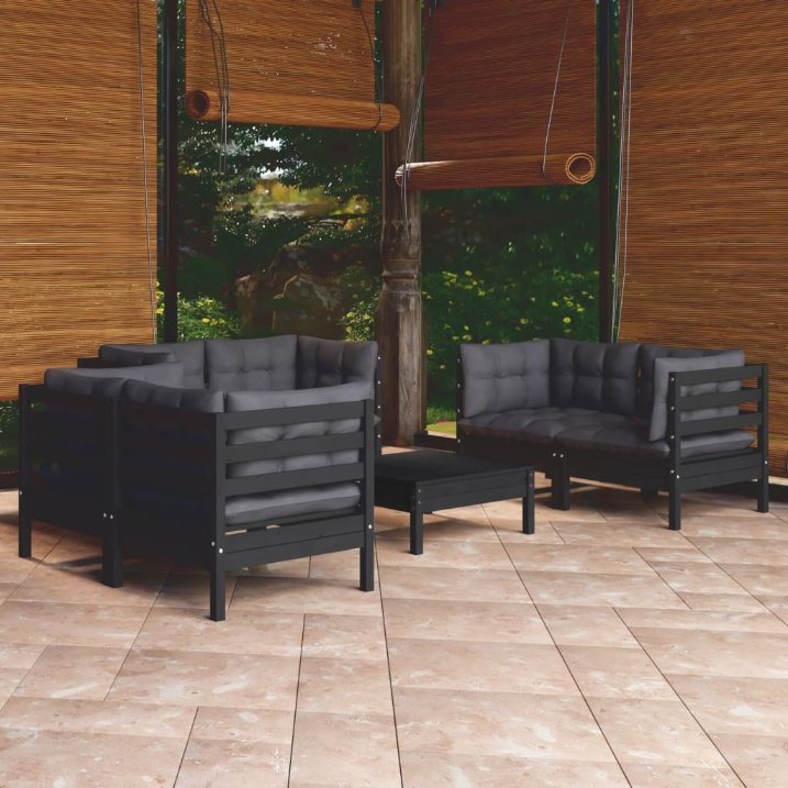 7-tlg. Garten-Lounge-Set mit Grauen Kissen Kiefer Massivholz