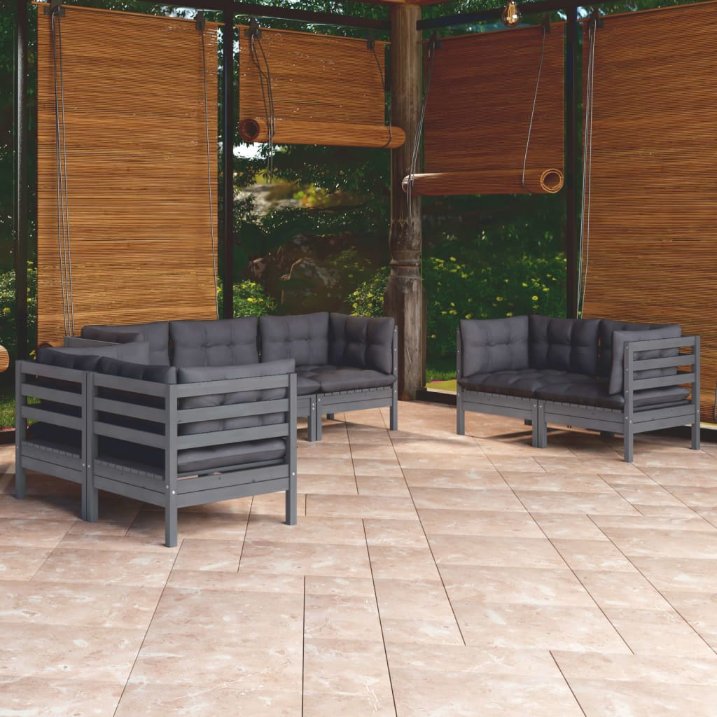 7-tlg. Garten-Lounge-Set mit Grauen Kissen Kiefer Massivholz