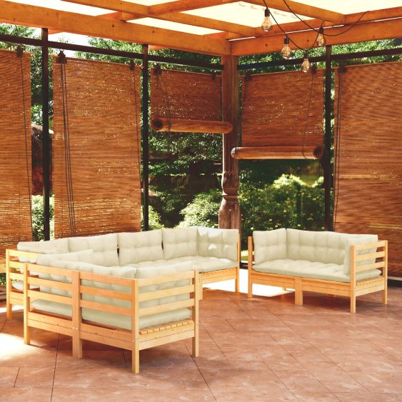 8-tlg. Garten-Lounge-Set mit Grauen Kissen Kiefer Massivholz