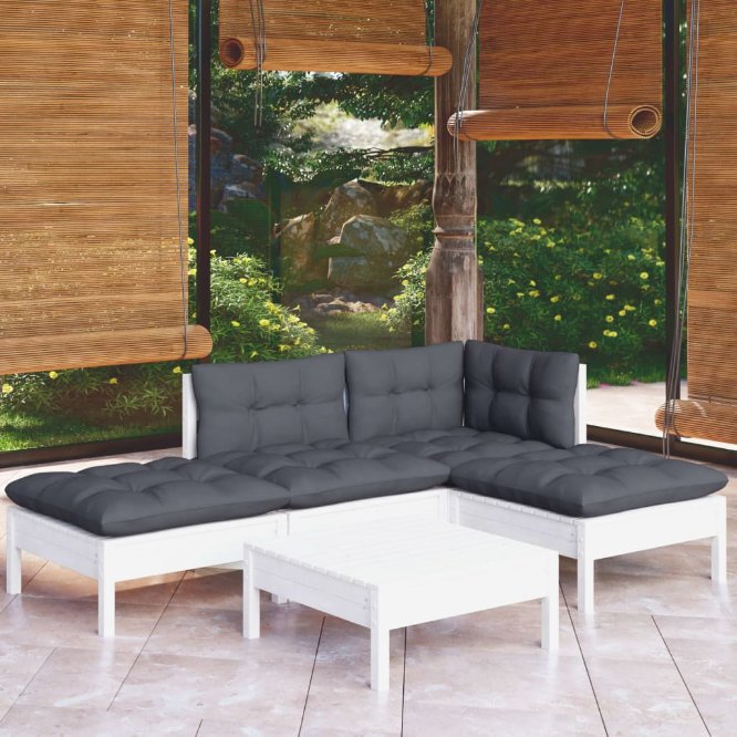 5-tlg. Garten-Lounge-Set mit Grauen Kissen Kiefernholz